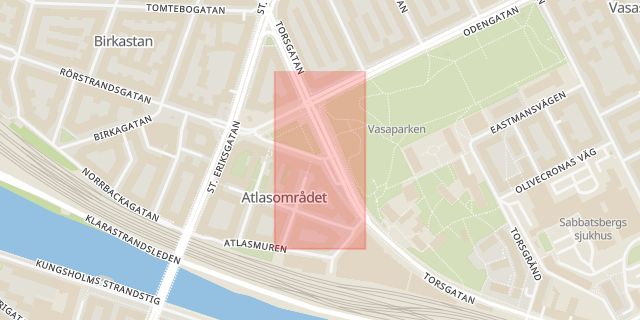 Karta som med röd fyrkant ramar in Stadsgårdsleden, Slussen, Portal, Stockholm, Stockholms län