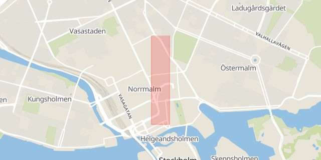 Karta som med röd fyrkant ramar in Vasastaden, Regeringsgatan, Stockholm, Stockholms län