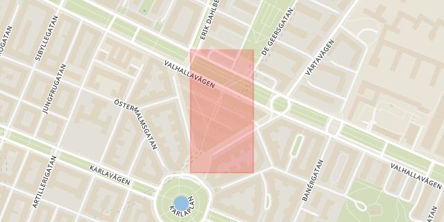 Karta som med röd fyrkant ramar in Östermalm, Fältöversten, Stockholm, Stockholms län
