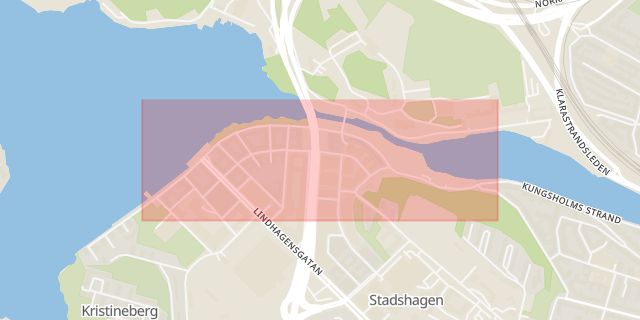 Karta som med röd fyrkant ramar in Kungsholmen, Hornsbergs Strand, Stockholm, Stockholms län