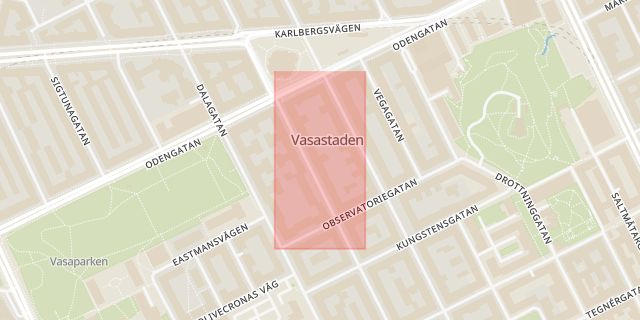 Karta som med röd fyrkant ramar in Västmannagatan, Torsgatan, Stockholm, Stockholms län