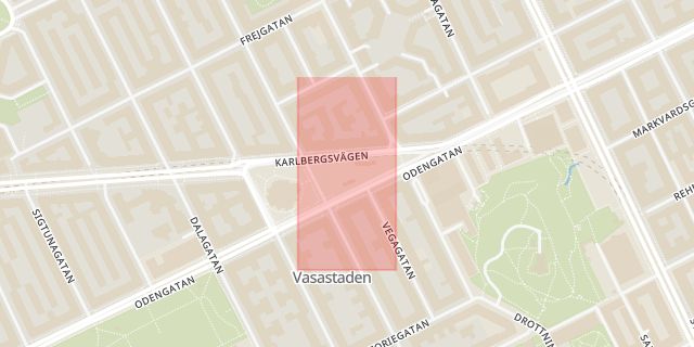 Karta som med röd fyrkant ramar in Odenplan, Stockholms Östra, Stockholm, Stockholms län