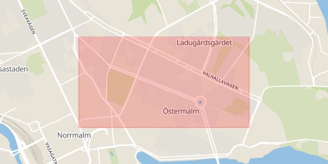 Karta som med röd fyrkant ramar in Karlavägen, Östermalm, Stockholm, Stockholms län