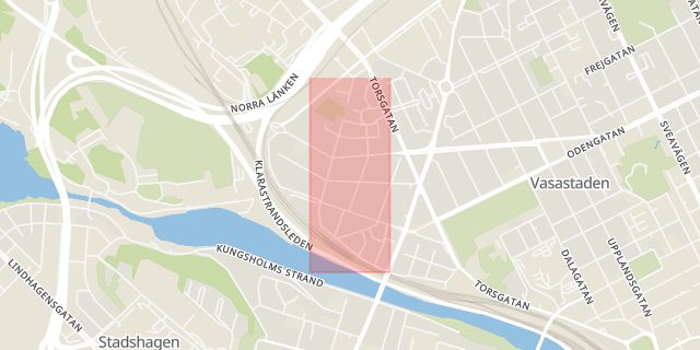 Karta som med röd fyrkant ramar in Vasastaden, Norrbackagatan, Stockholm, Stockholms län