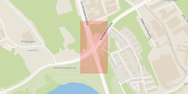 Karta som med röd fyrkant ramar in Ulvsundavägen, Norrbyvägen, Stockholm, Stockholms län