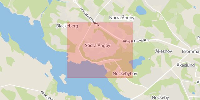 Karta som med röd fyrkant ramar in Södra Ängby, Stockholm, Stockholms län