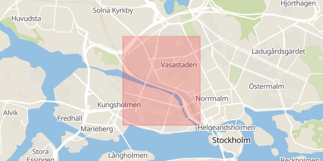 Karta som med röd fyrkant ramar in Pampaslänken, Solna, Klarastrandsleden, Stockholm, Stockholms län