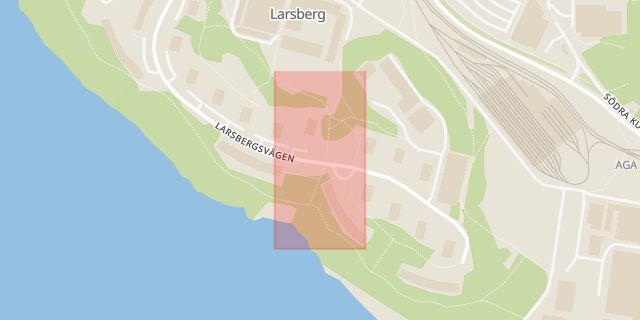 Karta som med röd fyrkant ramar in Larsberg, Larsbergsvägen, Lidingö, Stockholms län