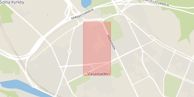 Karta som med röd fyrkant ramar in Vasastaden, Norrtullsgatan, Stockholm, Stockholms län