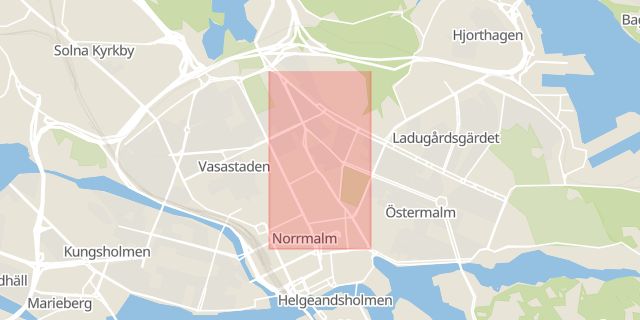 Karta som med röd fyrkant ramar in Norrmalm, Birger Jarlsgatan, Stockholm, Stockholms län