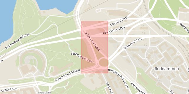 Karta som med röd fyrkant ramar in Vasastaden, Roslagsvägen, Stockholm, Stockholms län