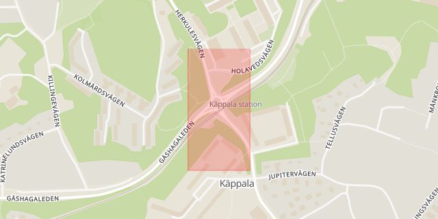 Karta som med röd fyrkant ramar in Käppala, Lidingö, Stockholms län