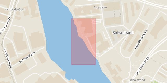 Karta som med röd fyrkant ramar in Vreten, Solna Strandväg, Vällingby, Solna, Stockholms län