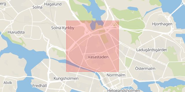 Karta som med röd fyrkant ramar in Vasastaden, Stockholms län