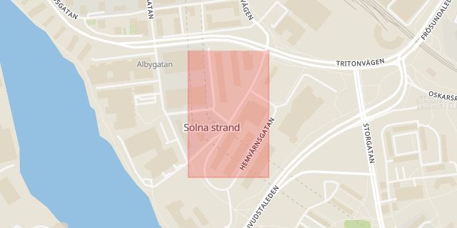 Karta som med röd fyrkant ramar in Vretenvägen, Solna, Stockholms län