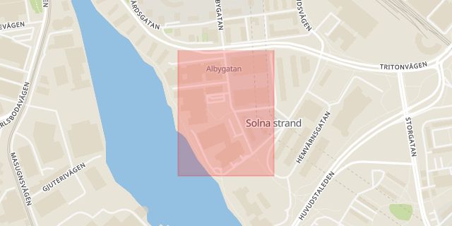Karta som med röd fyrkant ramar in Solna Strandväg, Solna, Stockholms län