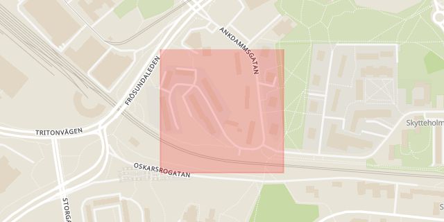 Karta som med röd fyrkant ramar in Framnäsbacken, Solna, Stockholms län