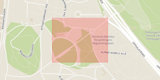 Karta som med röd fyrkant ramar in Solglimtsvägen, Solna, Stockholms län
