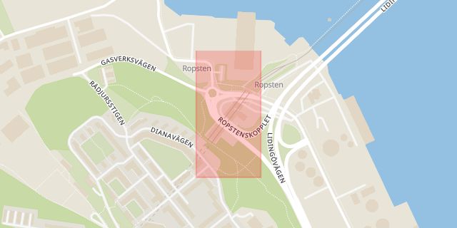 Karta som med röd fyrkant ramar in Ropsten, Stockholm, Stockholms län