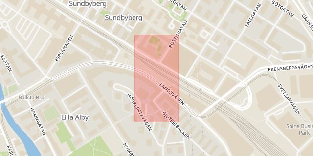 Karta som med röd fyrkant ramar in Sundbybergs Centrum, Landsvägen, Sundbyberg, Stockholms län