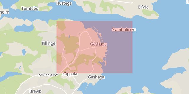 Karta som med röd fyrkant ramar in Gåshaga, Lidingö, Stockholms län