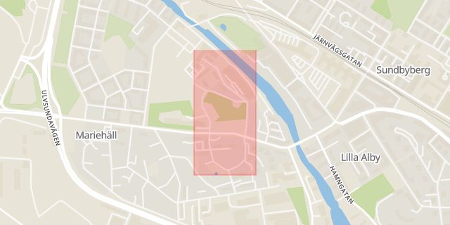 Karta som med röd fyrkant ramar in Mariehäll, Tappvägen, Mariehällsvägen, Stockholm, Stockholms län