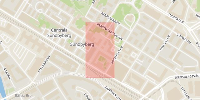 Karta som med röd fyrkant ramar in Stationsgatan, Sundbyberg, Stockholms län