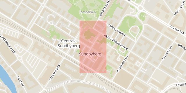 Karta som med röd fyrkant ramar in Brunnsgatan, Sundbyberg, Stockholms län