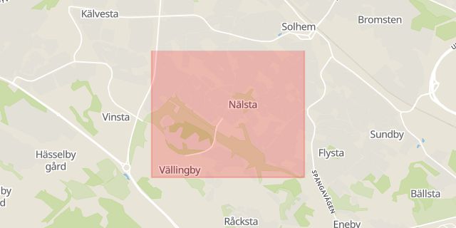 Karta som med röd fyrkant ramar in Nälsta, Vällingby, Stockholm, Stockholms län