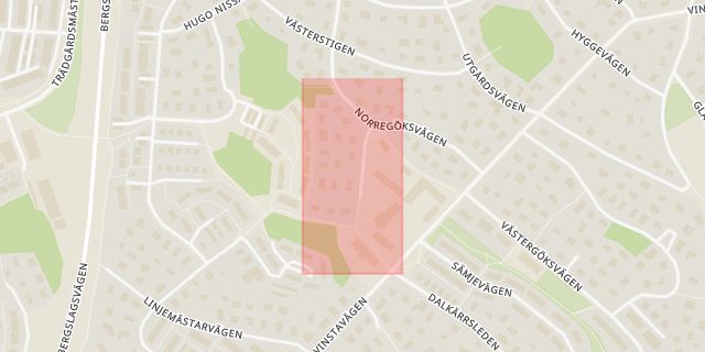Karta som med röd fyrkant ramar in Vinsta Skolgränd, Nälsta, Stockholm, Stockholms län