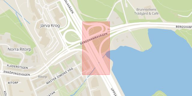Karta som med röd fyrkant ramar in Järva Krog, Solna, Stockholms län