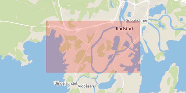 Karta som med röd fyrkant ramar in Gruvlyckan, Karlstad, Värmlands län