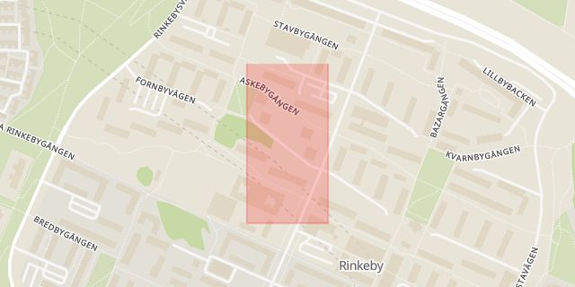 Karta som med röd fyrkant ramar in Rinkeby, Hällbybacken, Stockholm, Stockholms län
