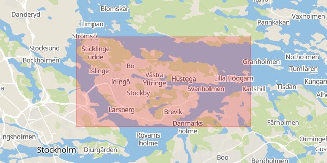 Karta som med röd fyrkant ramar in Herserud, Affären, Lidingö, Stockholms län