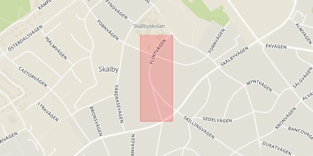 Karta som med röd fyrkant ramar in Flintvägen, Järfälla, Stockholms län