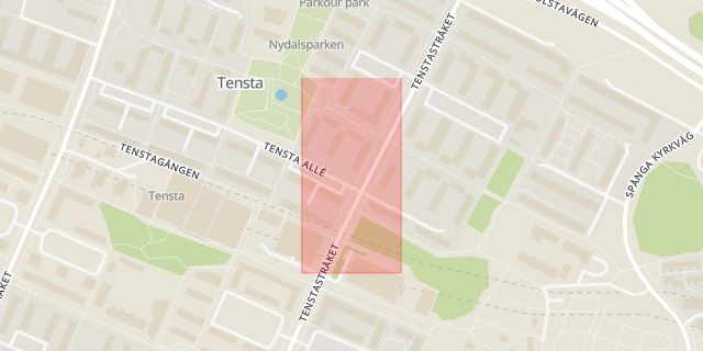 Karta som med röd fyrkant ramar in Tensta Centrum, Tenstagången, Rinkeby, Stockholm, Stockholms län