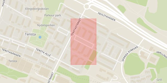 Karta som med röd fyrkant ramar in Tensta, Risingeplan, Stockholm, Stockholms län