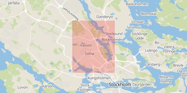 Karta som med röd fyrkant ramar in Solna Torg, Solna, Stockholms län