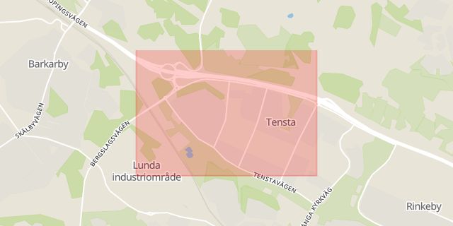 Karta som med röd fyrkant ramar in Tensta, Hjulsta, Stockholm, Stockholms län