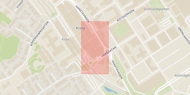 Karta som med röd fyrkant ramar in Kista, Kista Torg, Gallerian, Stockholm, Stockholms län