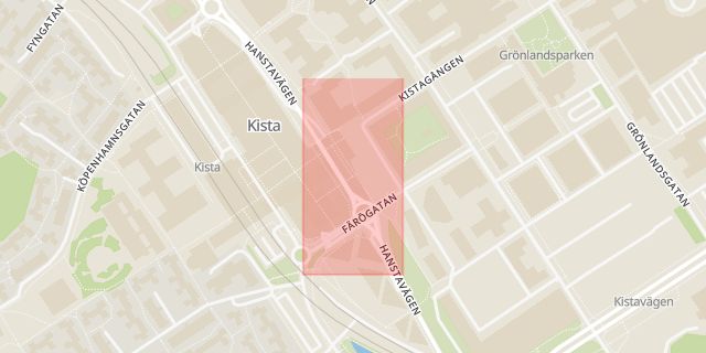 Karta som med röd fyrkant ramar in Kista, Hanstavägen, Stockholm, Stockholms län