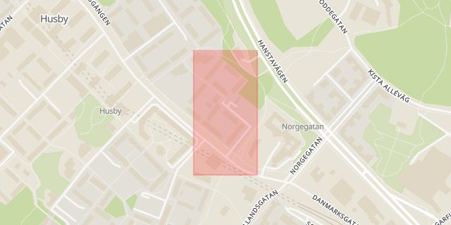 Karta som med röd fyrkant ramar in Tönsbergsgatan, Husby, Stockholm, Stockholms län