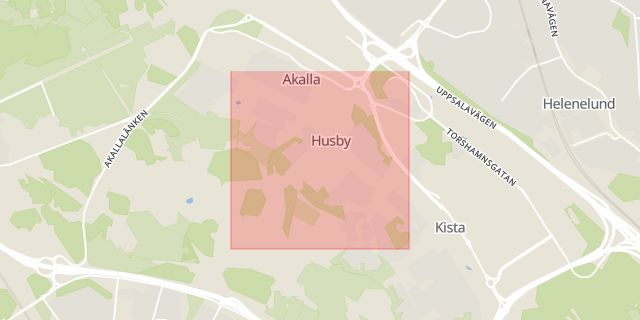 Karta som med röd fyrkant ramar in Akalla, Husby, Kista, Stockholm, Stockholms län