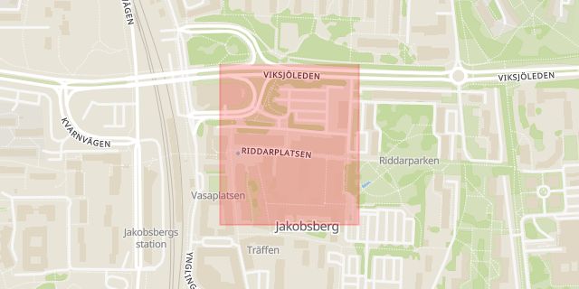 Karta som med röd fyrkant ramar in Riddarplatsen, Järfälla, Stockholms län