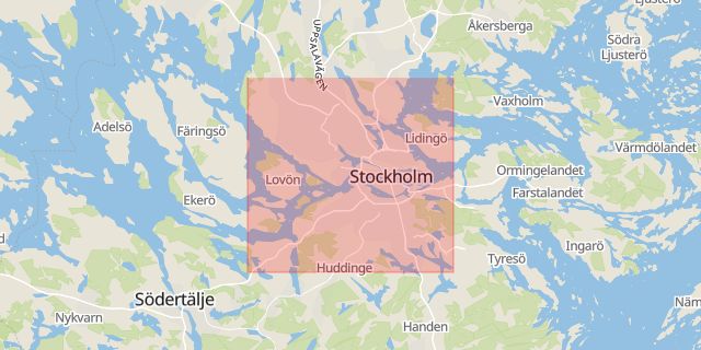 Karta som med röd fyrkant ramar in Norrmalm, Drottninggatan, Sergels Torg, Stockholm, Stockholms län