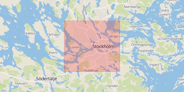 Karta som med röd fyrkant ramar in Stockholm City, Stockholm, Stockholms län