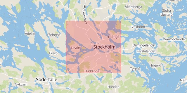Karta som med röd fyrkant ramar in Gamla Stan, Riddarfjärden, Vattnet, Stockholm, Stockholms län