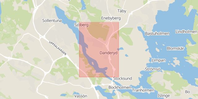 Karta som med röd fyrkant ramar in Täby Kommun, Danderyd, Stockholms län