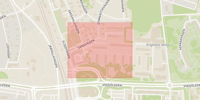 Karta som med röd fyrkant ramar in Jakobsberg, Sångvägen, Järfälla, Stockholms län