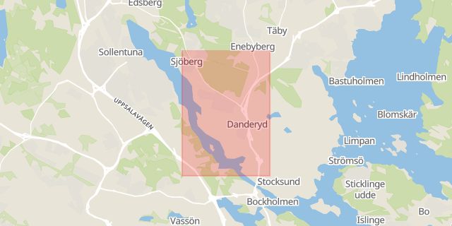 Karta som med röd fyrkant ramar in Mörby, Mörby Centrum, Danderyd, Stockholms län